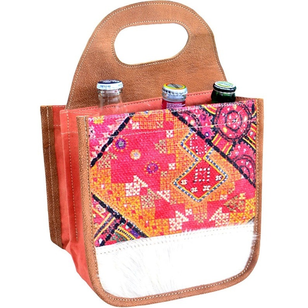 Clea Ray Pink and Orange Pattern Beer Carrier